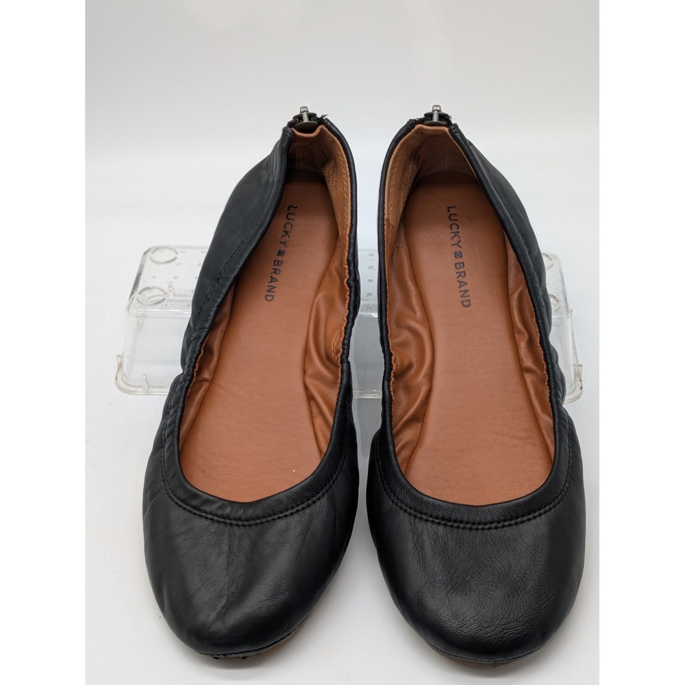 Lucky Brand Eikia Womens Flats Size 6.5M Black Leather Ballet Faux Zipper